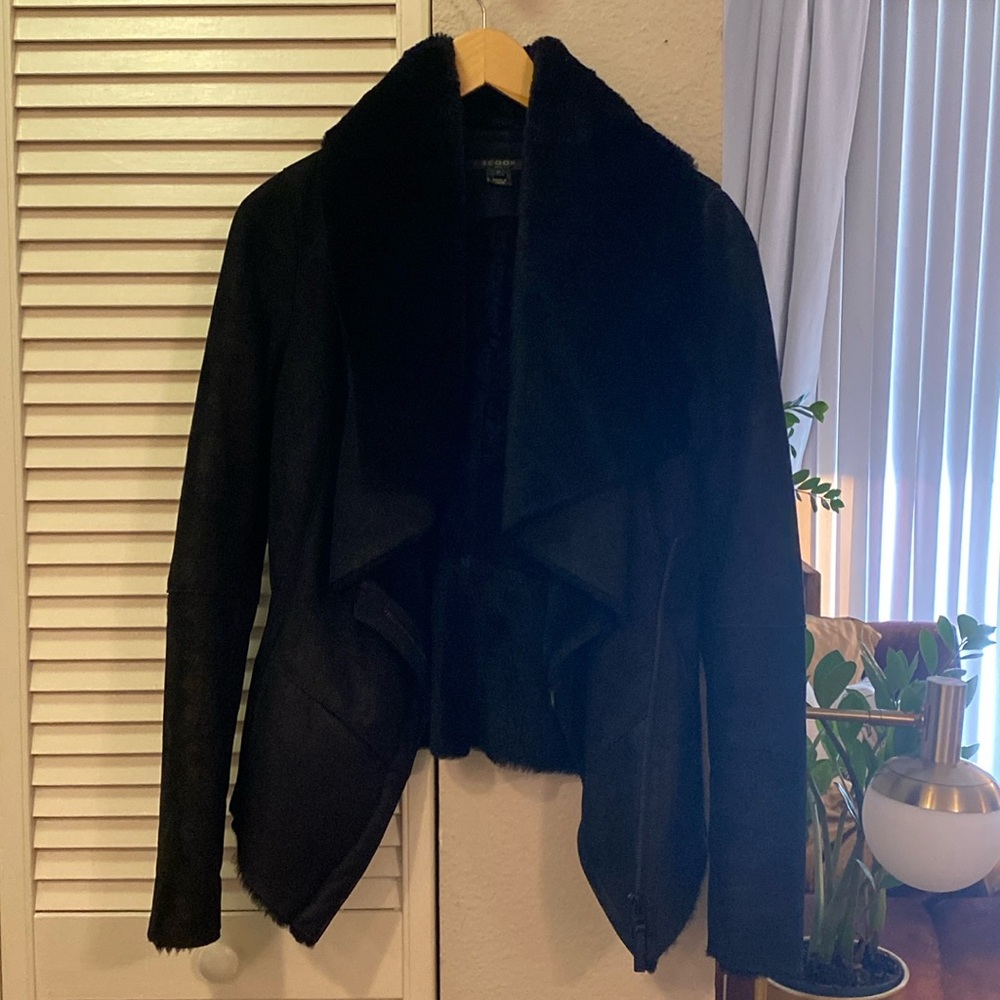 Scoop NYC real shearling black jacket. Great condition. Size petite.